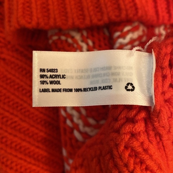 GAP Chevron Pointelle V Neck Wool Blend Orange White Stripe Knit Sweater SMALL - Picture 6 of 6